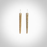 Hand carved whalebone drop earrings hand made by Kristal Thompson. One only large whale bone drop earrings. Real whale bone art to wear. Free Shipping worldwide. One pair only, delivered in a kete pouch.